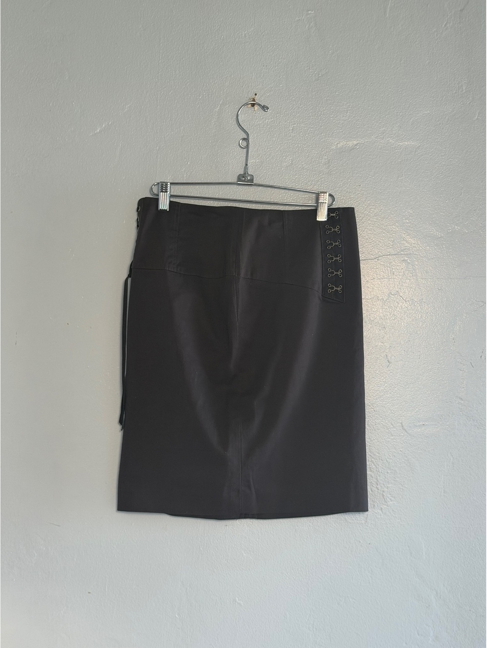 Black Pencil Skirt with Side Hook-and-Eye Detail